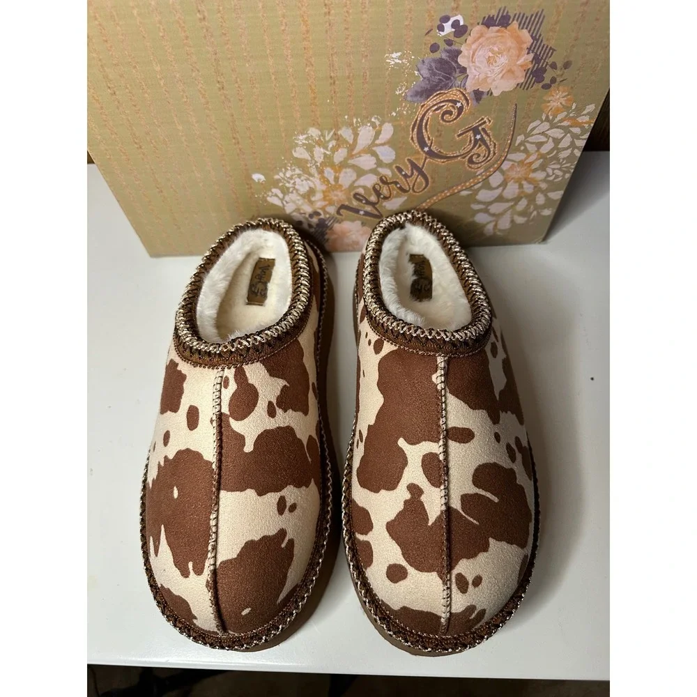 Very G Christy Cow Print Platform Slippers Cream Tan Women's 8 - Picture 5 of 6